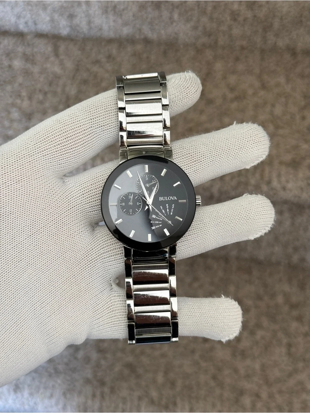 Bulova Men's Futuro Stainless Steel Silver 40mm Black Dial Watch